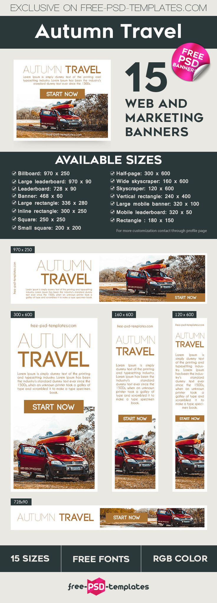 an advertise for autumn travel with the text's colors, font and numbers