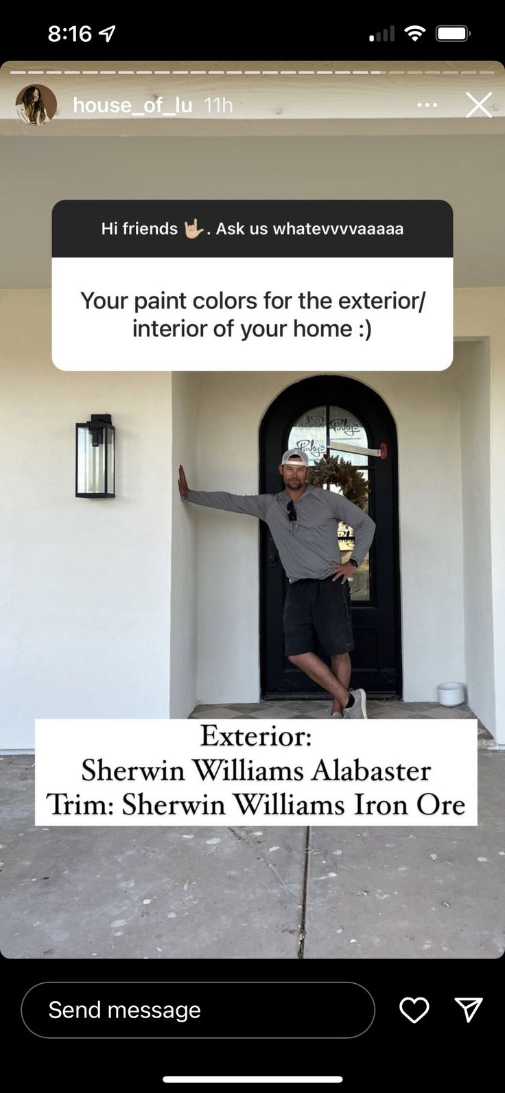 an image of a man jumping in front of a house with the caption'your paint colors for the exterior of your home '