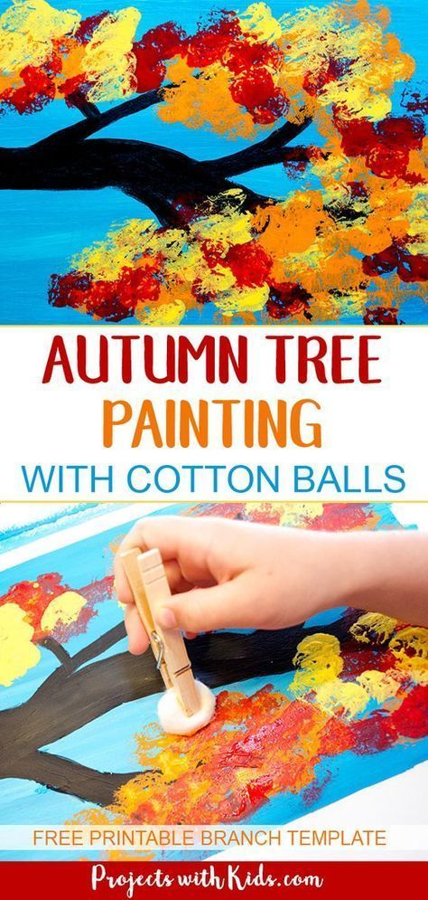 the autumn tree painting with cotton balls is an easy and fun art project for kids