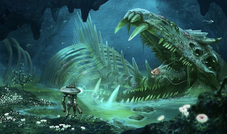 an underwater scene with fish, plants and other things in the water that are green