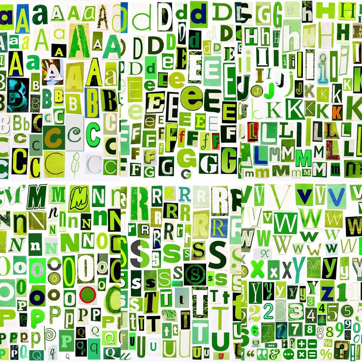 the alphabet is made up of many different types of letters and numbers, all in green