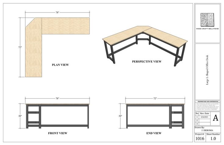 the plans for an l - shaped desk and bench