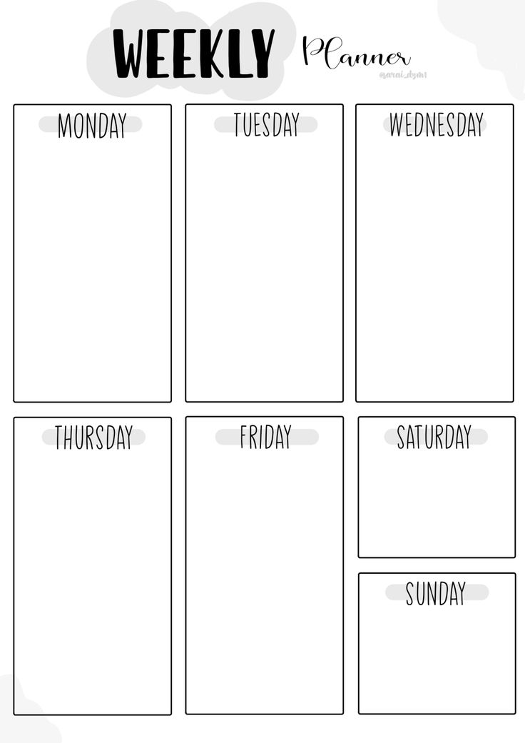 the weekly planner is shown in black and white, with an empty space for notes