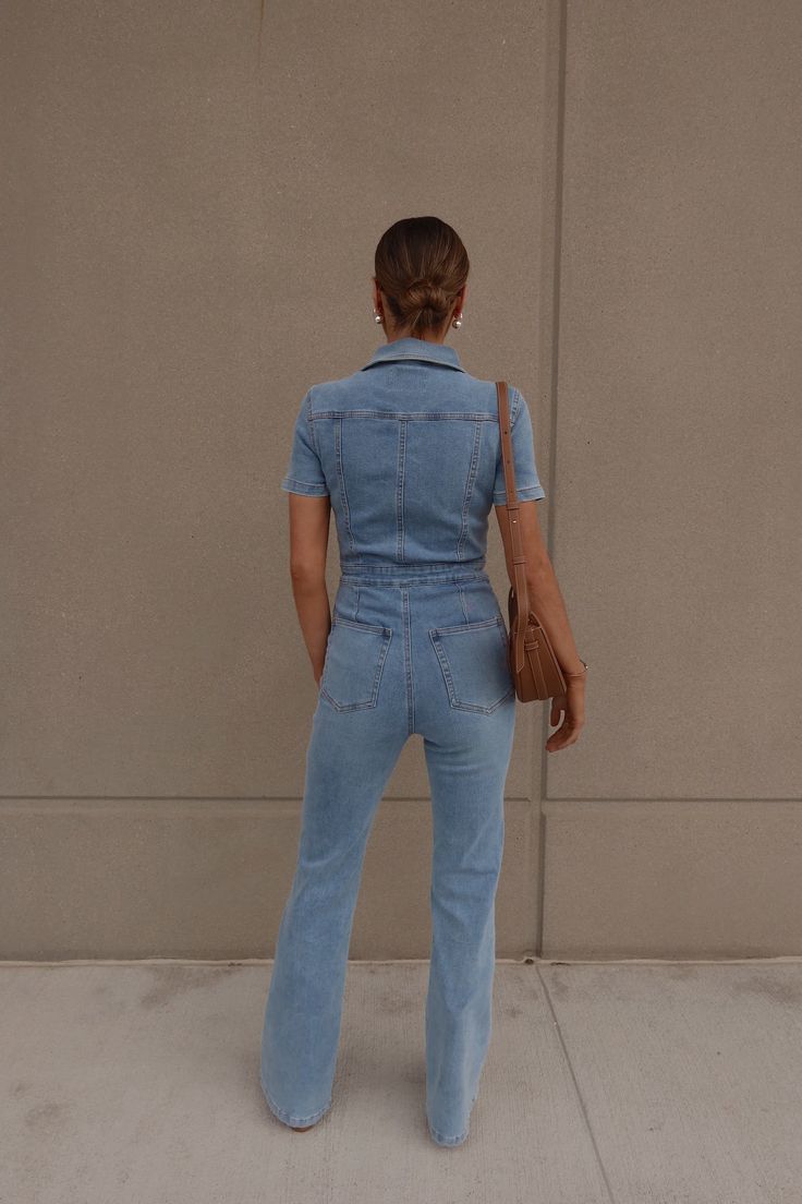 Introducing our Chelsey Denim Jumpsuit, a versatile and stylish addition to your wardrobe. Short Sleeve Jumpsuits, Cargo Pocket, Denim Jumpsuit, Pocket Detail, Easy Wear, Blue Denim, Bodice, Comfort Fit, Jumpsuit