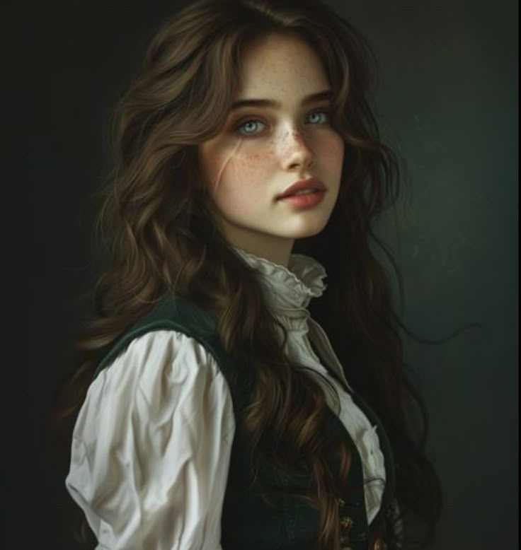 a painting of a woman with long brown hair