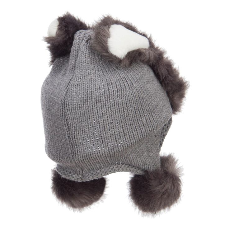 Children's Animal Knit Ski BeanieMade of 85% acrylic and 15% polyester.One size fits most children, fitting up to 54 cm.Youth/Unisex.Crown measures 6 inches deep and 6 inches wide.Animal face measures 7-8 inches high and 3-7 inches wide.Ear flaps measure 2 inches long.Hand wash only.Imported. Fun and adorable knit animal ski hats for children.Front of crown features a large animal face.Animal decorations feature faux fur.Ear flaps feature faux fur pom poms or velcro straps.Our kid's winter animal hat is great for camping, skiing, snowboarding, hiking, vacations, and winter outdoor events.Fall and Winter.7(W) X 6 1/2(L) X 1/2(H) inches.Durable, soft, and warm material.Available in different colors and styles. Warm Gray Acrylic Beanie, Cute Fitted Beanie For Winter, Cute Fitted Winter Beanie, Winter Knit Fitted Bonnet, Fitted Knit Winter Bonnet, Winter Playful Soft Knit Bonnet, Warm Acrylic Bonnet For Cold Weather, One Size Fits Most Acrylic Bonnet For Cold Weather, One Size Acrylic Bonnet For Cold Weather