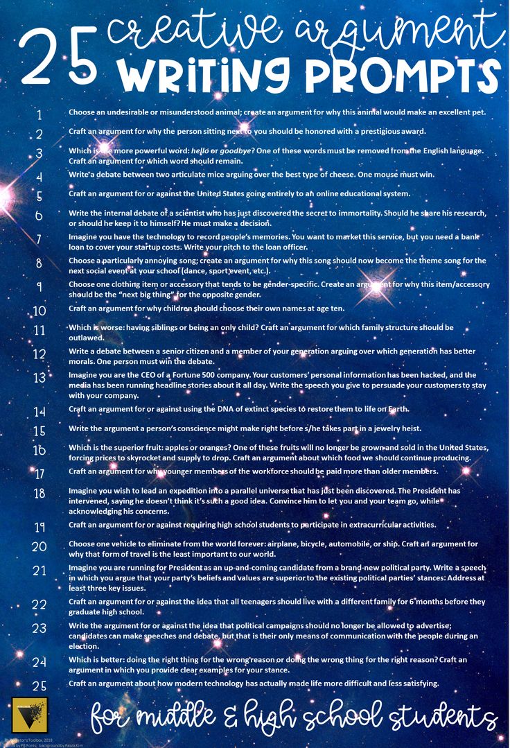 the back cover of 25 creative argument writing prompts for middle and high school students