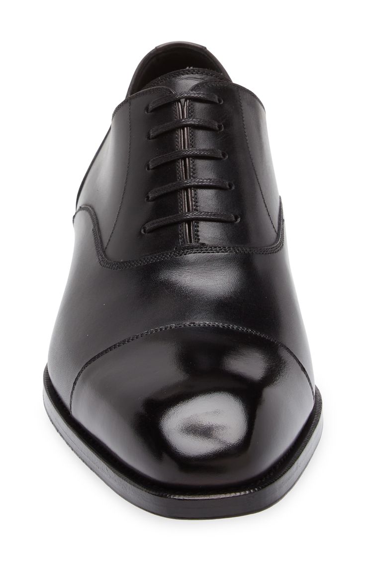 Styled with a cap toe and signature Blake welting, this burnished-leather oxford adds sophisticated flair to your formal looks. Lace-up style Leather upper, lining and sole Made in Italy Designer Shoes Timeless Goodyear Welted Derby Shoes For Formal Occasions, Formal Oxford Cap Toe Derby Shoes, Timeless Formal Derby Shoes With Goodyear Welting, Formal Cap Toe Oxford Derby Shoes, Cap Toe Derby Shoes For Formal Occasions, Designer Goodyear Welted Oxfords For Office, Timeless Cap Toe Derby Shoes For Semi-formal Occasions, Timeless Semi-formal Cap Toe Derby, Elegant Oxford Cap Toe Derby