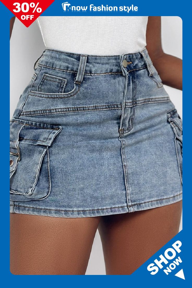 Casual Solid Patchwork Pocket High Waist Skinny Denim Skirts Denim Skirts Online, Denim Style Casual, Denim Skirts, Skirt Fits, Skirts Online, Wholesale Fashion, Denim Fashion, Denim Skirt, Casual Skirts