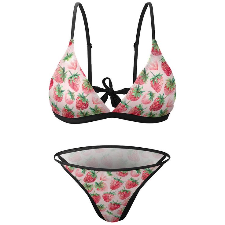 ★ Add a sweet touch to your summer with the Strawberry Blast Two Piece Bikini Swimsuit, featuring a playful strawberry print in either white or green. Crafted from soft, high-quality fabric, this bikini offers exceptional comfort and style. The mid-bullet material and fine workmanship ensure a sleek, sexy look that wraps and shapes your figure. ★ The bikini top comes with adjustable spaghetti straps for a custom fit, while the low-waisted bottoms enhance your curves. The chic design ensures you Summer Strawberry Print Swimwear, Spring Strawberry Print Swimwear, Strawberry Print Swimwear For Spring Beach, Spring Strawberry Print Swimwear For Beach, Summer Strawberry Print Swimwear For Beach Season, Fitted Strawberry Print Swimwear For Poolside, Strawberry Print Swimwear For Summer Beach, Strawberry Print Swimwear For Beach In Summer, Fitted Strawberry Print Swimwear For Beach