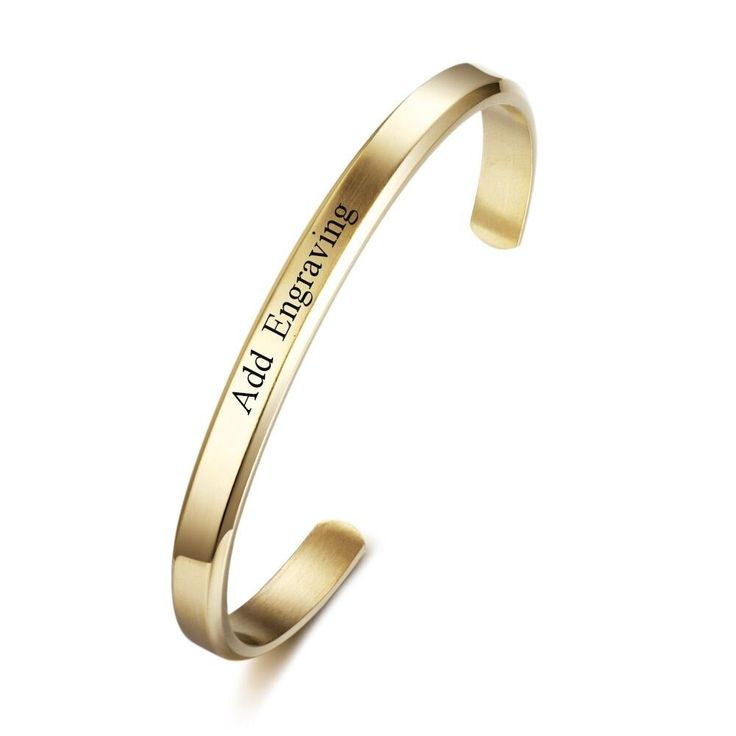 Engraved Name ID Bracelet For Women is a cuff bracelet made up of stainless steel. It has open ends which makes it adjustable and free size making it fit for all. It can be customized by engraving anything on it be it name, message or anything to make it personalized gift for women. It looks like bangle and can be used for daily wear as well. Features: Color: Silver, gold, rose gold Bracelets Type: Bangle Material: Stainless steel Style: Personalized Length: 155mm Weight: 15.7g Engraved Bangle Bracelet, Personalized Engraved Jewelry, Custom Bangle, Engraved Bangle, Stainless Steel Bangles, Professional Jewelry, Id Bracelets, Rose Gold Bracelet, Engraved Jewelry