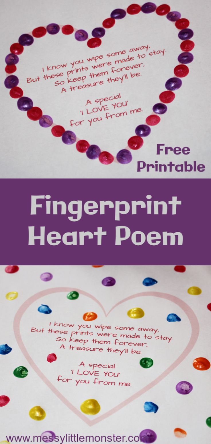 fingerprint heart poem for kids to make with the printables on paper and glue