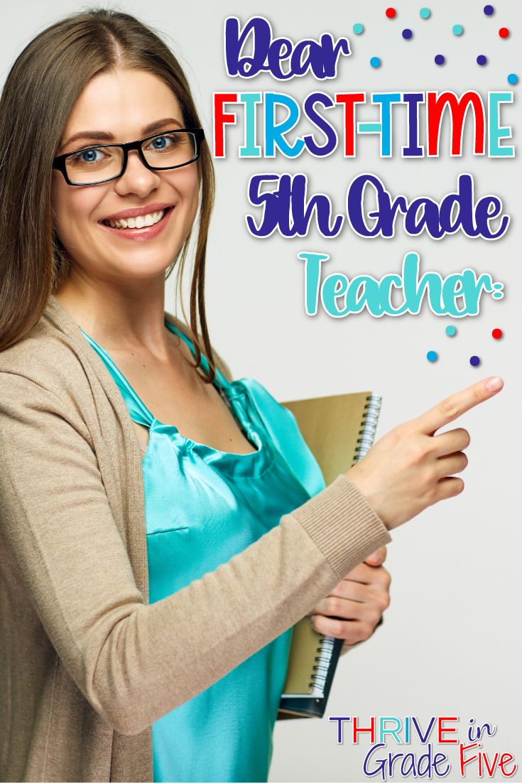 a woman holding a binder with the words dear first time 5th grade teacher