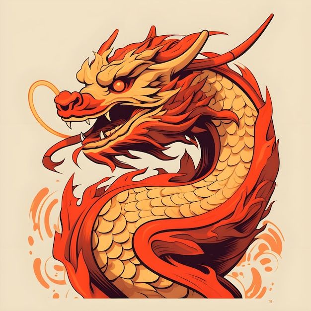 a red and yellow dragon on a white background