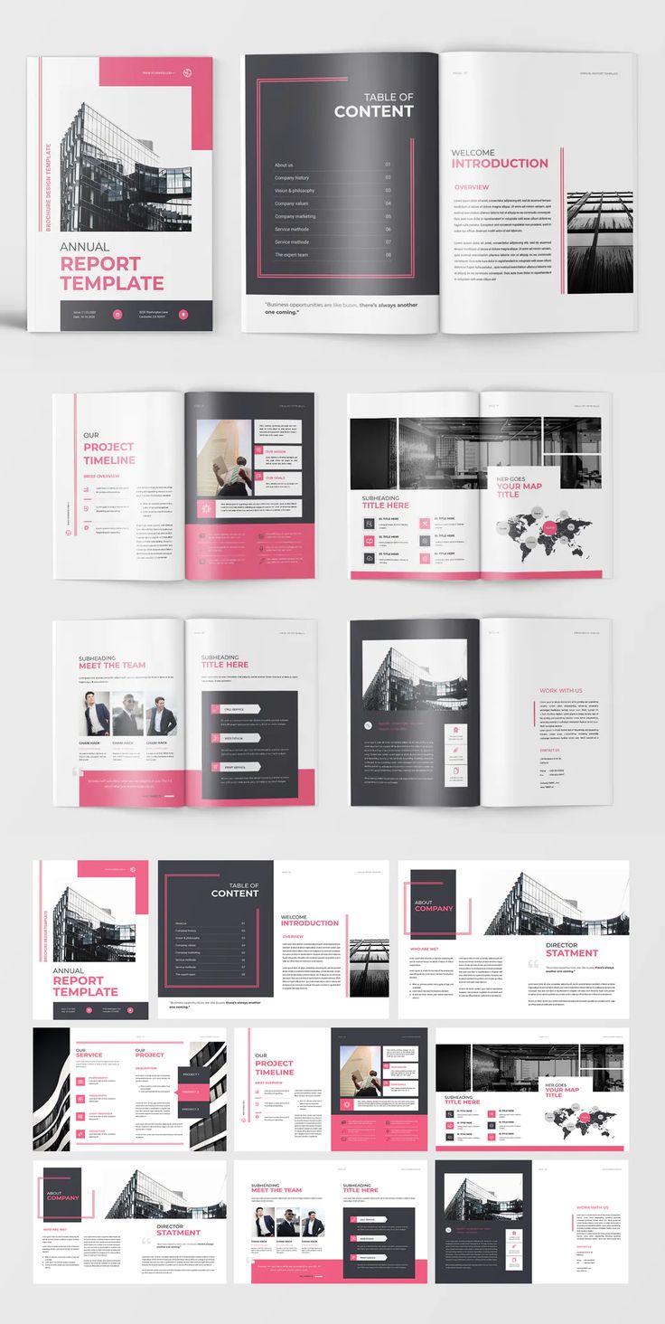 an image of a brochure with pink and black accents on the front page