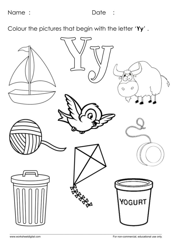 letter y worksheet with pictures to color