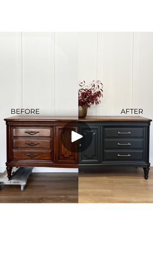 the before and after image shows how to paint an old dresser with dark wood furniture