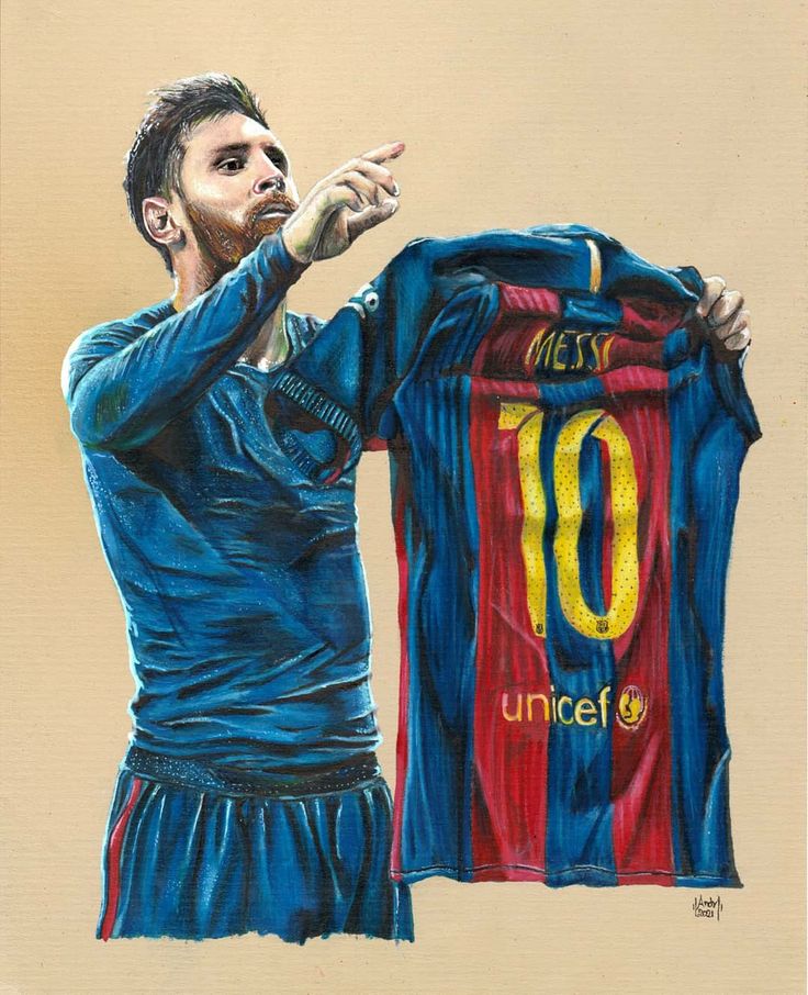 a drawing of a man holding up a soccer jersey with the number ten on it