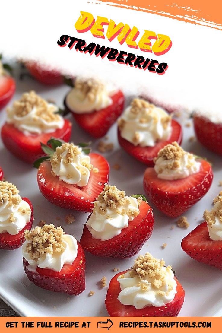 strawberries are arranged on a white plate with whipped cream and sprinkles