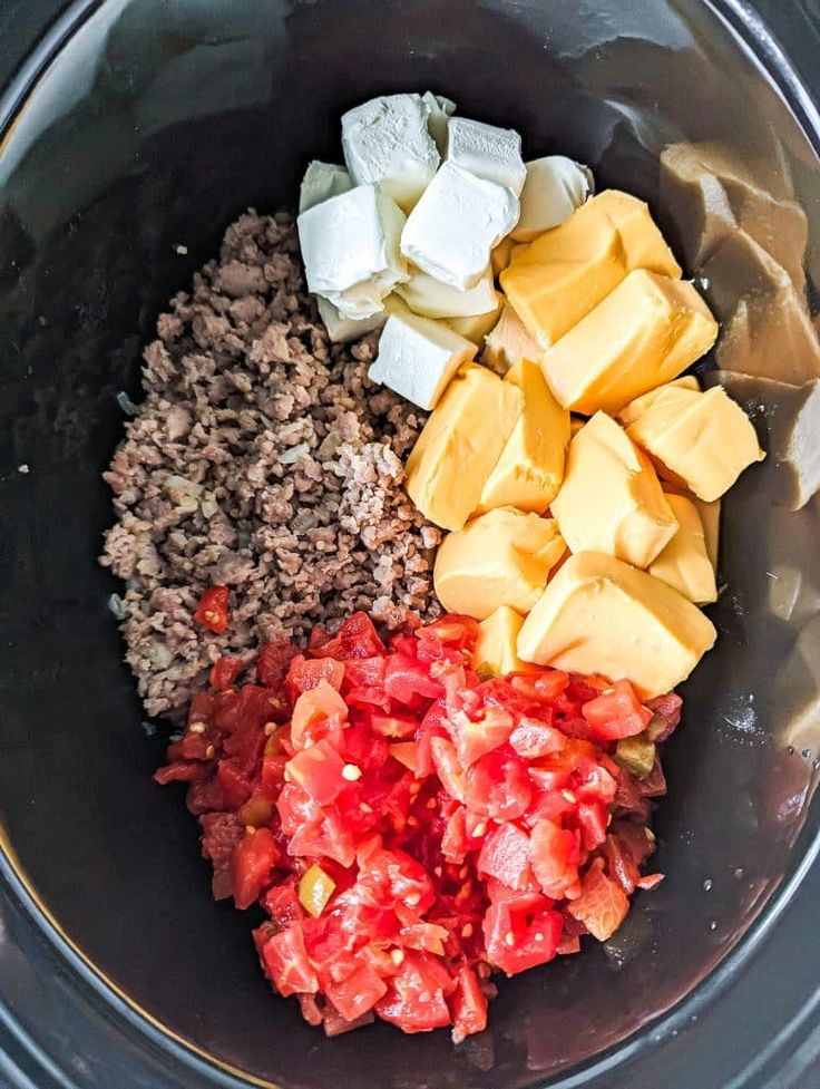 the ingredients to make this meal are in a slow cooker and ready to be cooked