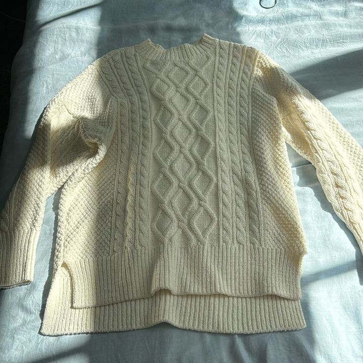 Nwot. Very Cozy Cable Knit Sweater. Posting A Ton Of Other Aritzia/Abercrombie/Lululemon, Check Out My Other Listings And Bundle For Discounts! Chunky Knit Crew Neck Outerwear For Layering, Cream Sweater With Textured Knit For Cold Weather, Cream Chunky Knit Crew Neck Top, Winter Cream Knit Top, Cozy Wool Chunky Knit Tops, Cream Textured Knit Sweater For Cold Weather, Cream Knit Sweater For Cold Weather, Cozy Cream Knit Top For Winter, Cozy Knit Top For Layering