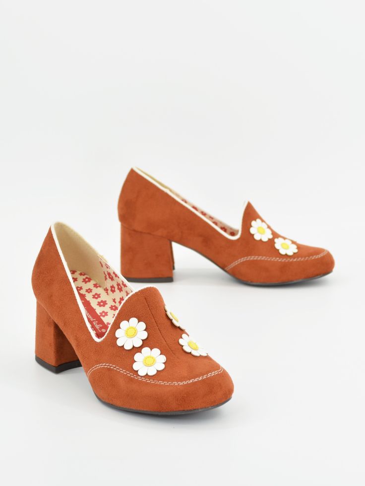 Every great day starts with a single step, and these 1960's inspired daisy loafers will take you there! Where? On adventures into the magical groovy world of fun and whimsy & romantic outings you'll savor from moment to moment. Swoon... Proud To Be 100% Vegan Friendly. Upper Material: Faux Kid Suede Fabric w/ 3D Daisy Flower Embellishing Lining Material: Man Made / Fabric Sock Fully Padded With Memory Foam For Maximum Comfort Heel Height: 2 1/2" Inches Step In Loafer Fit: True To Size. Please si 1960s Inspired, Comfortable Heels, Suede Fabric, Proud To Be, Worlds Of Fun, Daisy Flower, Vegan Friendly, Heeled Mules, Mule Shoe