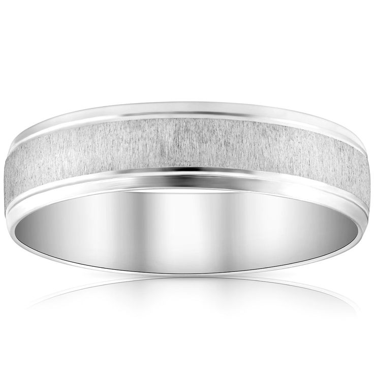 men's wedding band in 18k white gold with satin finish and beveled edge