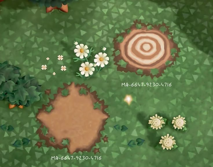 an animal crossing game with flowers and trees