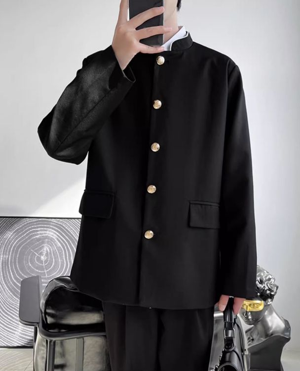 Black Mandarin Collar Student Blazer Jacket | Sunghoon - Enhypen M For School Outfits, Fashion Chingu, Types Of Coats, Sunghoon Enhypen, Tailored Pants, Black Shirt Dress, Black Blazer, Colored Blazer, Crop Jacket