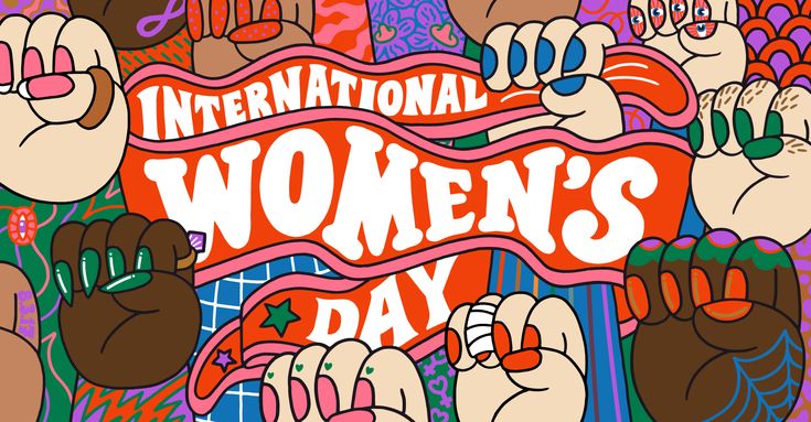 the international women's day poster with hands and feet in front of an advertisement