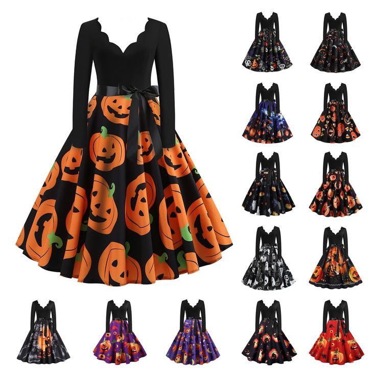 women's halloween dress with pumpkins on it