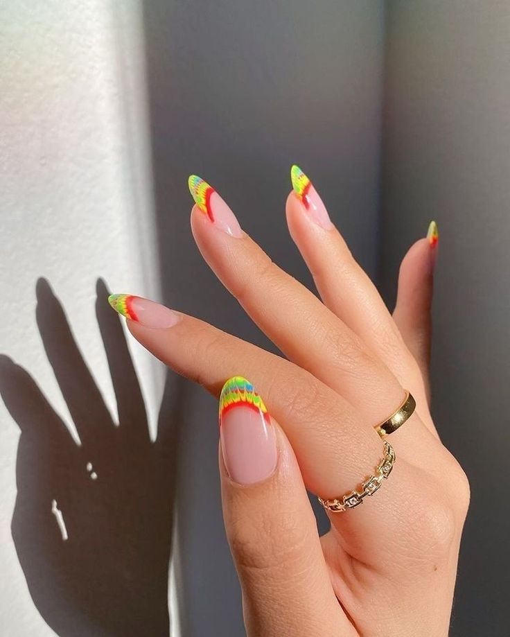 Bright Nail Art, Rainbow Nails Design, Tie Dye Nails, Her Nails, Red Nail Polish, Color Nails, Bright Nails, Tip Nails, Red Nail