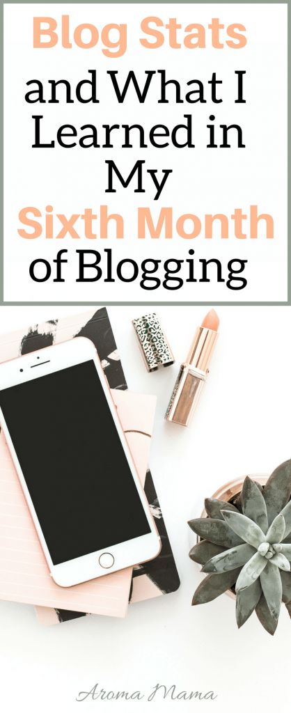 a desk with an iphone, notebook and pen on it text reads blog status and what i learned in my sixth month of blogging