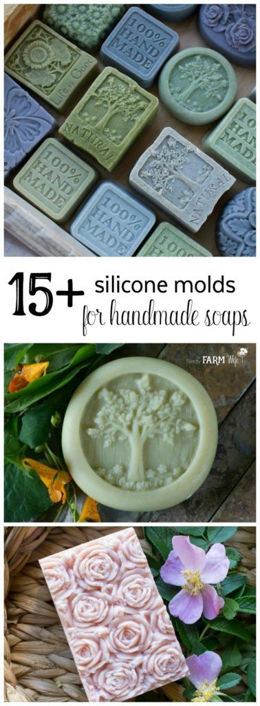 some soaps and flowers with text overlay that reads 15 + siloone molds for handmade soaps