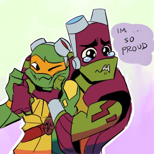 two cartoon characters are hugging each other in front of a thought bubble that says i'm so proud