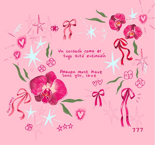 a pink background with flowers and words written in cursive writing on the bottom