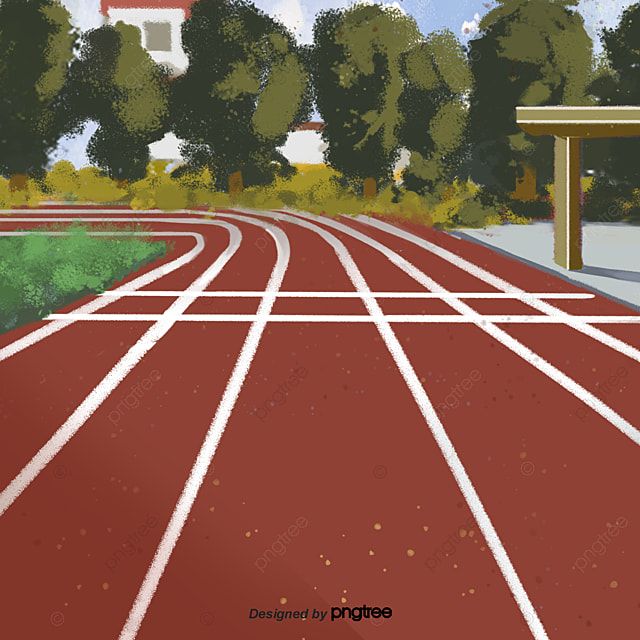 a painting of a running track with trees in the background