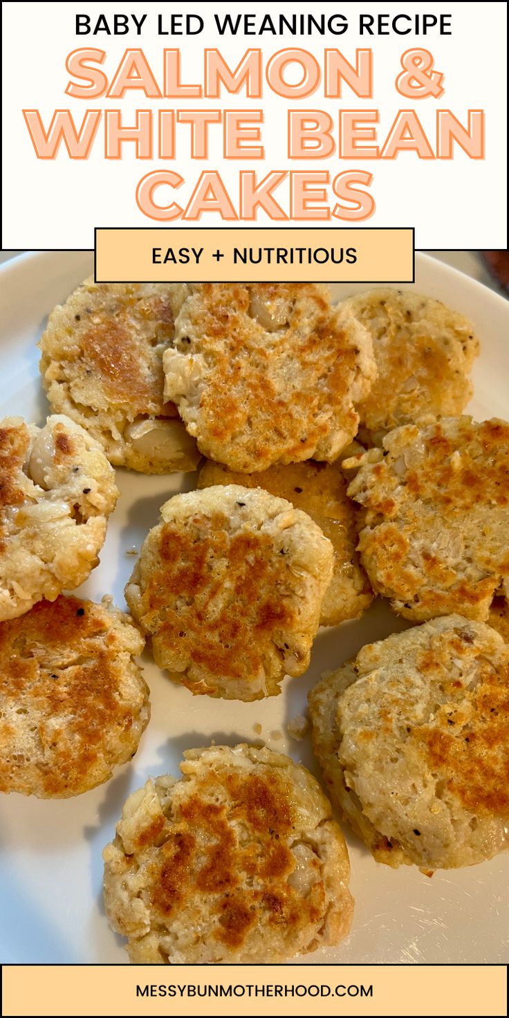 salmon and white bean cakes Baby Salmon Recipe, Salmon Baby Led Weaning, Sweet Potato Crackers Recipe, 10 Month Old Baby Food, Baby Led Weaning Recipe, Sweet Potato Crackers, Baby Led Weaning Breakfast, Blw Recipes, Canned Salmon Recipes