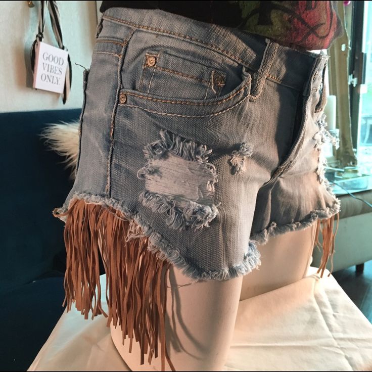 Trendy And Fun And Nwot. Excellent Condition Jean Shorts With Fringe, Trendy Ripped Bottoms For Festival, Bohemian Cutoff Bottoms With Frayed Hem, Trendy Cutoff Jeans For Festival, Festival Cutoff Jean Shorts With Frayed Hem, Casual Ripped Bottoms For Festival, Trendy Festival Bottoms With Frayed Hem, Trendy Bottoms With Frayed Hem For Festival, Trendy Distressed Beach Bottoms