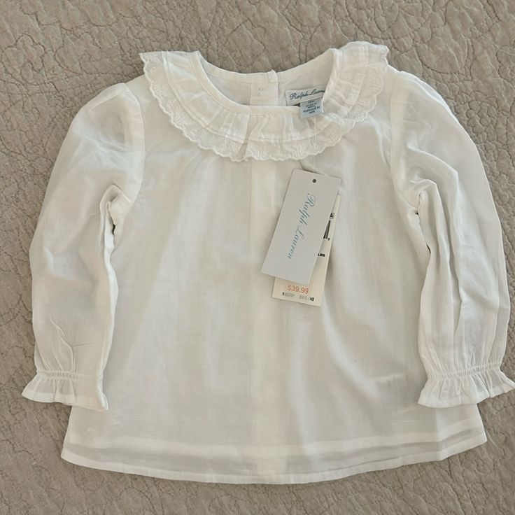 Rl Peter Pan Collared Blouse. Nwt. Classic Cotton Tops With Peter Pan Collar, White Long Sleeve Ralph Lauren Tops, Fitted Cute Ralph Lauren Tops, Cute Fitted Ralph Lauren Tops, Ralph Lauren White Top For Spring, Cute Ralph Lauren Long Sleeve Top, Ralph Lauren Cotton Tops For Spring, Spring Ralph Lauren Cotton Top, Cute Ralph Lauren Summer Tops