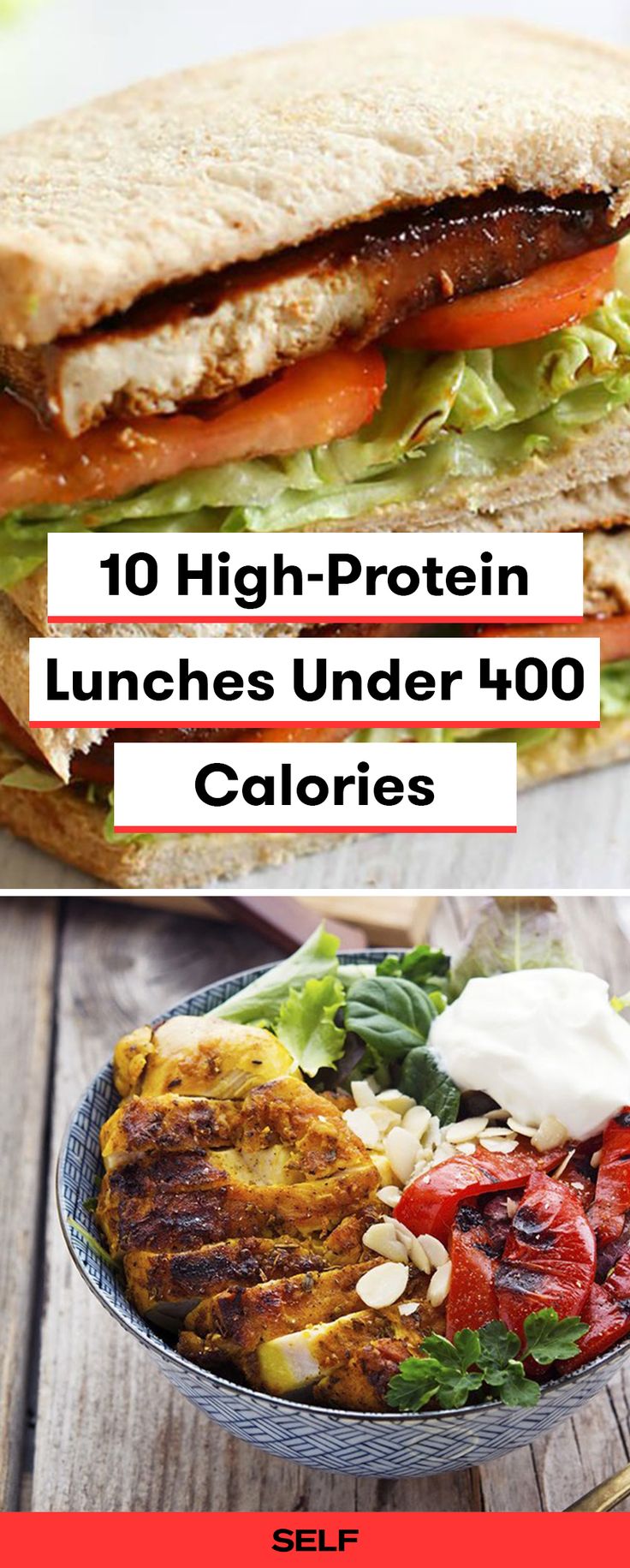 two pictures with the words 10 high protein lunches under 100 calories on them