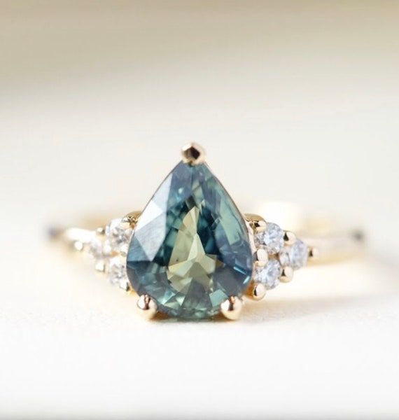 Sapphire Engagement Ring Unique, Blue Green Sapphire Ring, Pear Shaped Engagement Ring, Teal Sapphire Engagement Ring, Montana Sapphire Engagement, Ring Pear Shaped, Montana Sapphire Engagement Ring, Engagement Ring Blue, Montana Sapphire Ring