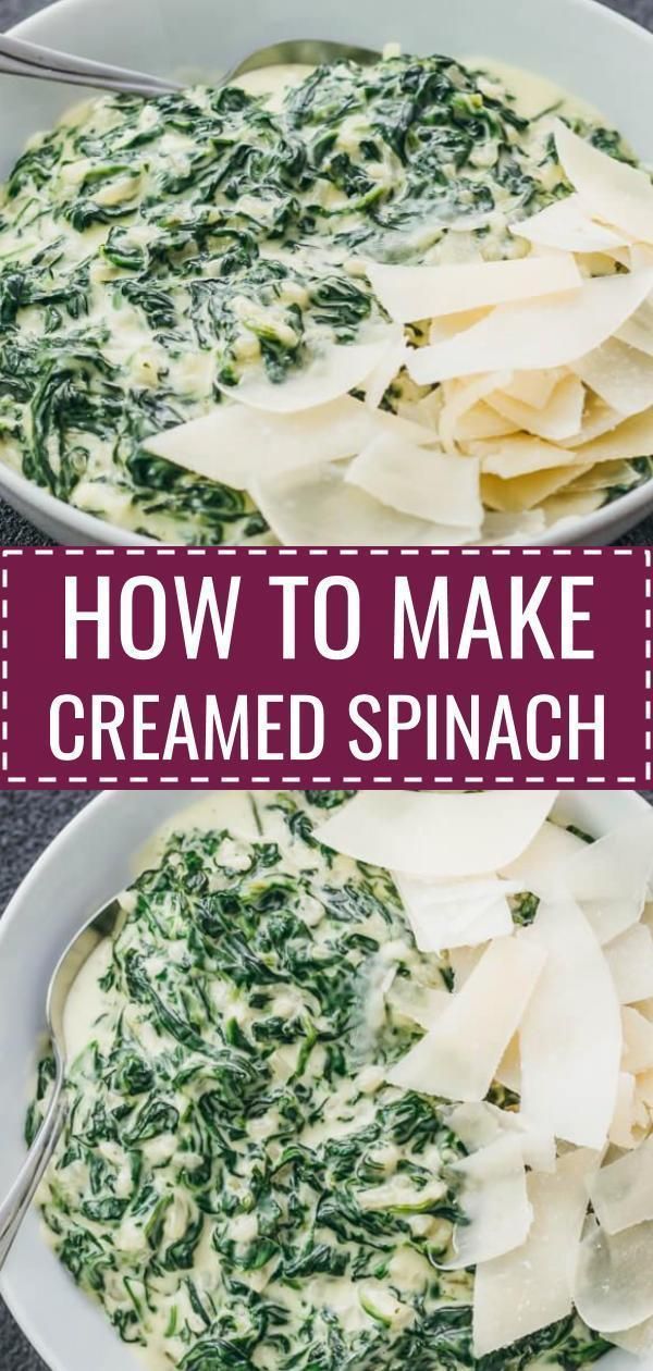 spinach dip in a bowl with text overlay how to make creamed spinach