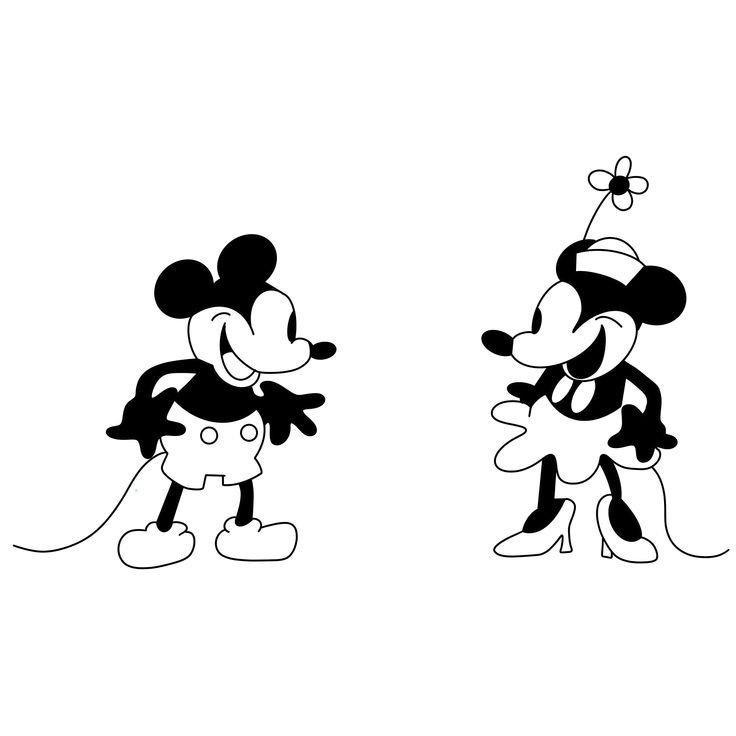 two mickey and minnie mouses are facing each other