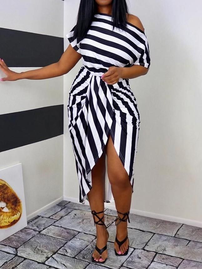 db957c626a8cd7a27231adfbf51e20ebdesc50542558ri Cozy Dress, One Shoulder Midi Dress, Maxi Dress Outfit, Classy Dress Outfits, Wrap Midi Dress, Latest African Fashion Dresses, Classy Casual, Casual Stripes, Jumpsuit Fashion