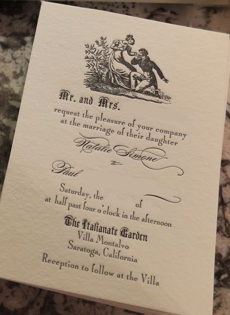 a wedding card with an image of a man and woman on it