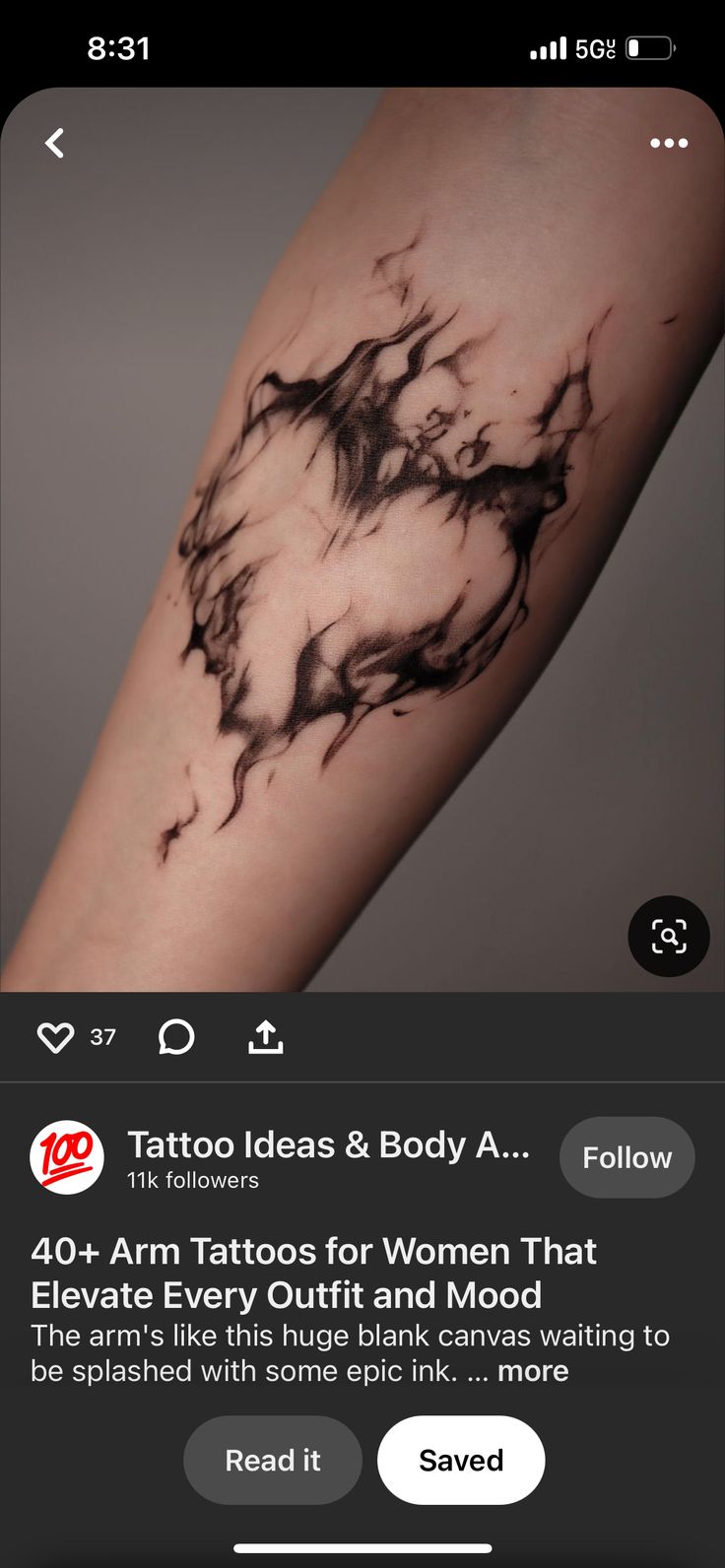 an image of a woman's arm with black ink on it and the words tattoo ideas