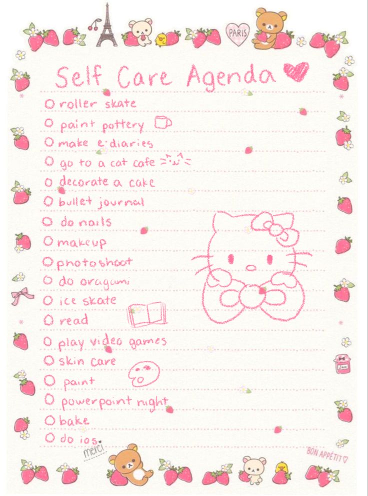 a hello kitty self care agenda is shown