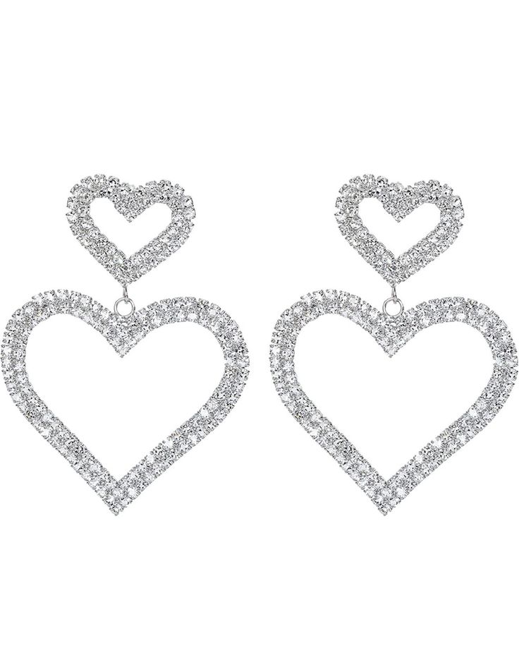 pair of heart shaped earrings with crystal stones