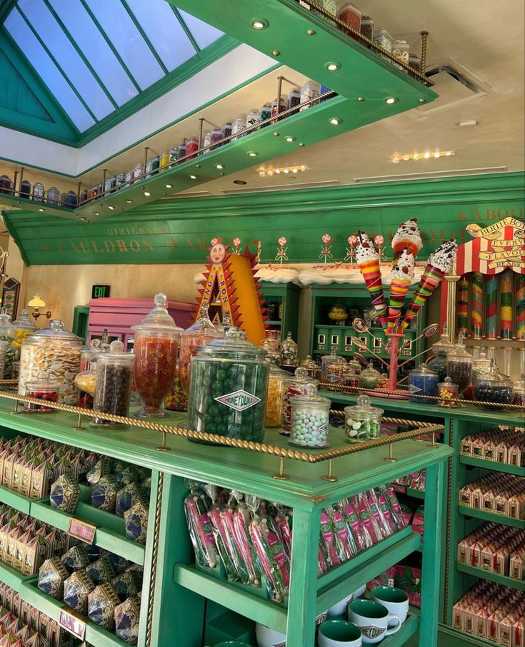 the candy shop is filled with lots of colorful candies